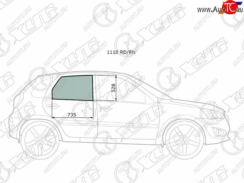2 539 р. Стекло боковое опускное (Сзади Справа Цвет зеленый) Datsun mi-Do 14-21  on-DO 14-19  LADA Granta XYG 1118 RD/RH  с доставкой в г. Кемерово