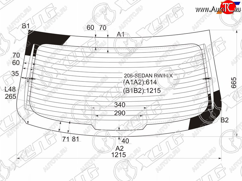 7 849 р. Стекло заднее (Цвет зеленый Обогрев) Peugeot 206 98-09 XYG 206-SEDAN RW/H/X  с доставкой в г. Кемерово