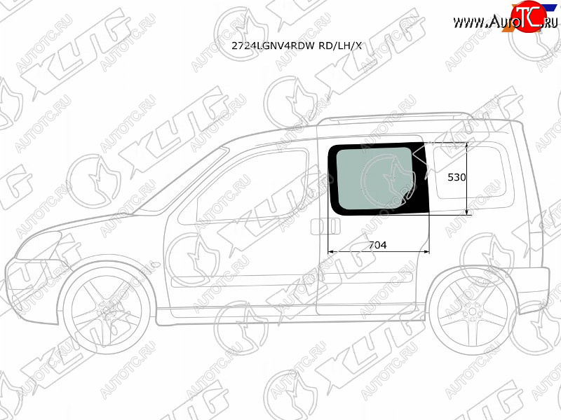 1 559 р. Стекло боковое опускное (Сзади Слева Цвет зеленый) Citroen Berlingo 96-12  Peugeot Partner 96-12 XYG 2724LGNV4RDW RD/LH/X  с доставкой в г. Кемерово