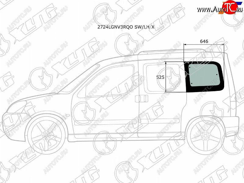 1 759 р. Стекло кузова боковое (не опускное) (Слева Цвет зеленый) Citroen Berlingo 96-12  Peugeot Partner 9 XYG 2724LGNV3RQO SW/LH/X  с доставкой в г. Кемерово