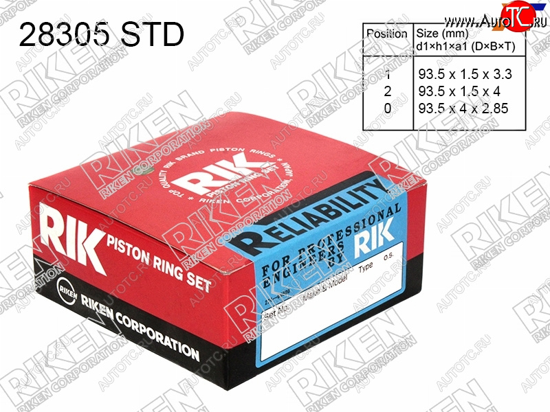 5 349 р. Кольца поршневые (комплект) STD TOYOTA PRADOSURF 5VZ-FE 95-99 RIKEN 28305 STD  с доставкой в г. Кемерово