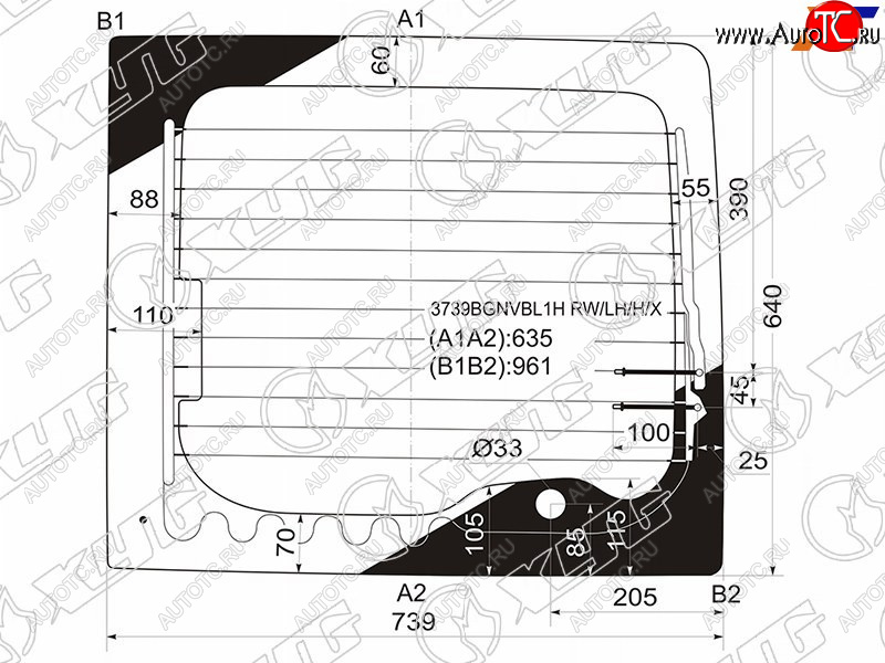 5 649 р. Стекло заднее (Цвет зеленый Обогрев) Ford Transit 00-14 XYG 3739BGNVBL1H RW/LH/H/X  с доставкой в г. Кемерово