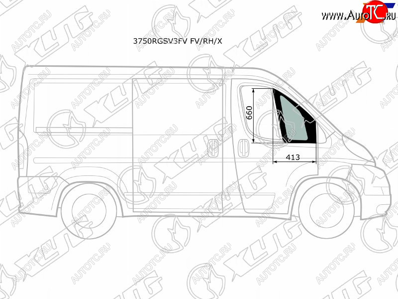 1 739 р. Стекло форточки (Спереди Справа Цвет зеленый) Peugeot Boxer 06-  Citroen Jumper 06-  Fiat Ducato XYG 3750RGSV3FV FV/RH/X  с доставкой в г. Кемерово