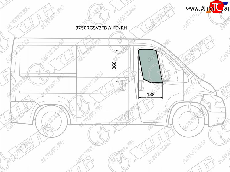 2 699 р. Стекло боковое опускное (Спереди Справа Цвет зеленый) Peugeot Boxer 06-  Citroen Jumper 06-  Fia XYG 3750RGSV3FDW FD/RH  с доставкой в г. Кемерово