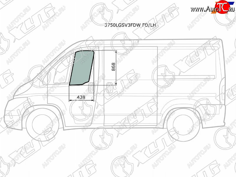 2 699 р. Стекло боковое опускное (Спереди Слева Цвет зеленый) Peugeot Boxer 06-  Citroen Jumper 06-  Fiat XYG 3750LGSV3FDW FD/LH  с доставкой в г. Кемерово