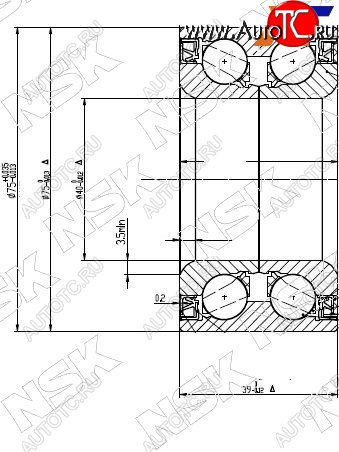 3 389 р. Подшипник передней ступицы TOYOTA VITZBELTARACTIS 05- (с ABS) NSK 40BWD17  с доставкой в г. Кемерово