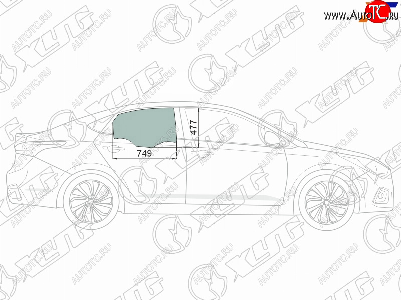 2 689 р. Стекло боковое опускное (Сзади Справа Цвет зеленый Крепления) Hyundai Solaris 17-20  Accent 17-2 XYG 4168RGNS4RD RD/RH  с доставкой в г. Кемерово