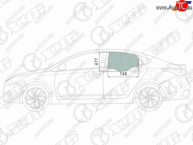 2 689 р. Стекло боковое опускное (Сзади Слева Цвет зеленый Крепления) Hyundai Solaris 17-20  Accent 17-22 XYG 4168LGNS4RD RD/LH  с доставкой в г. Кемерово