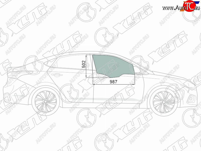 2 539 р. Стекло боковое опускное (Спереди Справа Цвет зеленый Крепления) Hyundai Solaris 17-20  Accent 17 XYG 4168RGNS4FD FD/RH  с доставкой в г. Кемерово