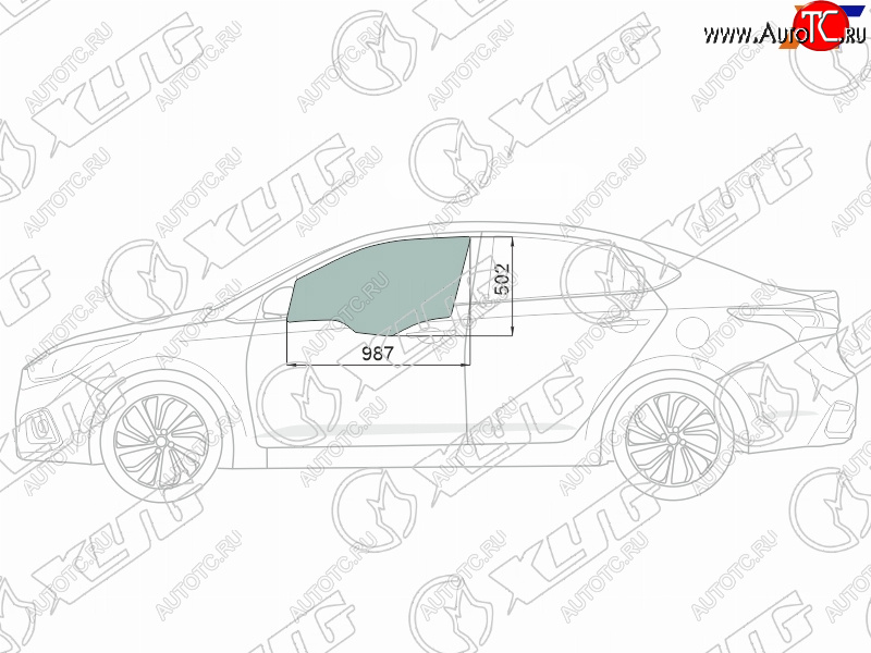2 539 р. Стекло боковое опускное (Спереди Слева Цвет зеленый Крепления) Hyundai Solaris 17-20  Accent 17- XYG 4168LGNS4FD FD/LH  с доставкой в г. Кемерово