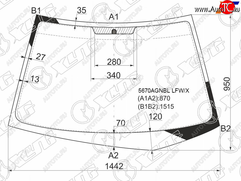 5 549 р. Стекло лобовое Mitsubishi Lancer 02-10  Lancer Evolution 01-08 XYG 5670AGNBL LFW/X  с доставкой в г. Кемерово