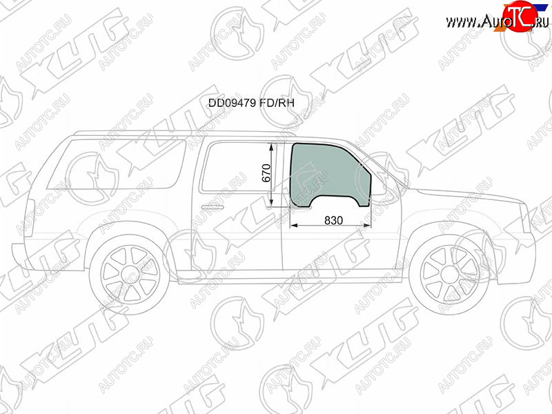 1 799 р. Стекло боковое опускное (Спереди Справа Цвет зеленый) Cadillac Escalade 01-06  Chevrolet Avalanch XYG DD09479 FD/RH  с доставкой в г. Кемерово