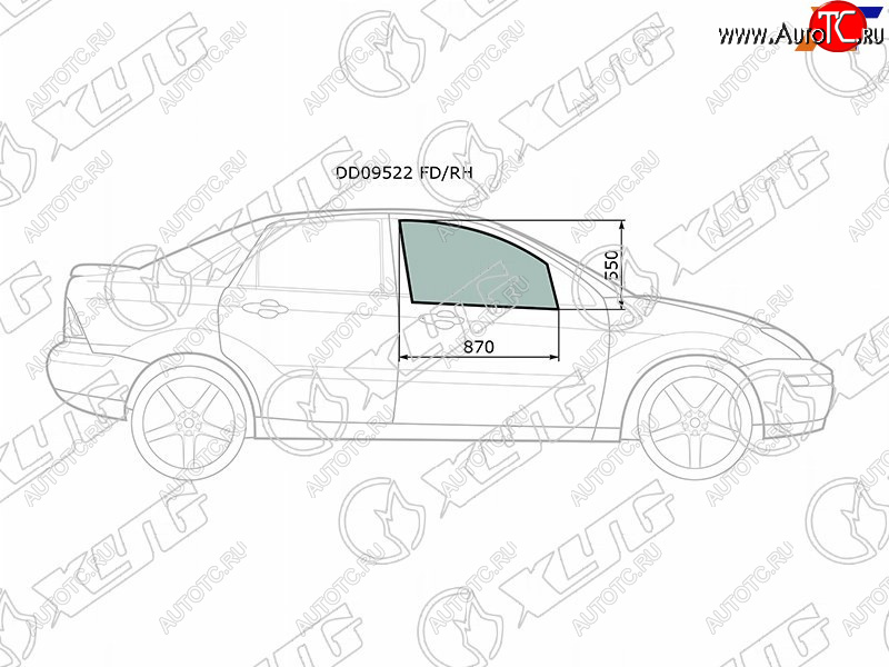 2 789 р. Стекло боковое опускное (Спереди Справа Цвет зеленый) Ford Focus 98-04 XYG DD09522 FD/RH  с доставкой в г. Кемерово