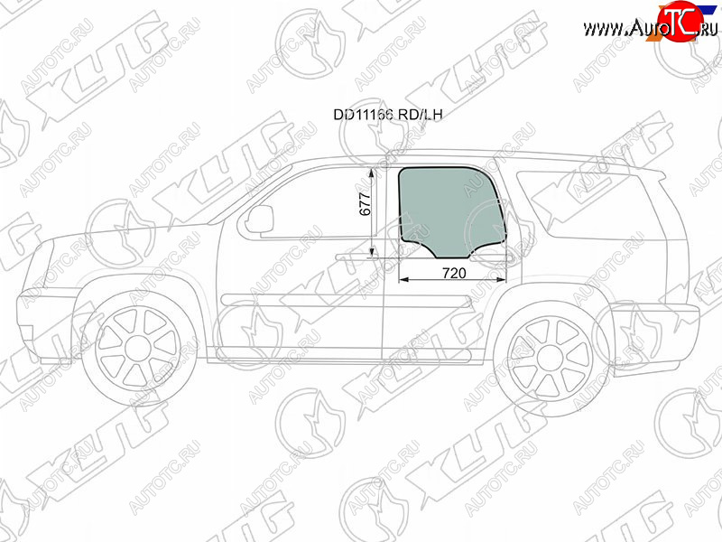 1 799 р. Стекло боковое опускное (Сзади Слева Цвет зеленый) Chevrolet Tahoe 06-14 XYG DD11166 RD/LH  с доставкой в г. Кемерово