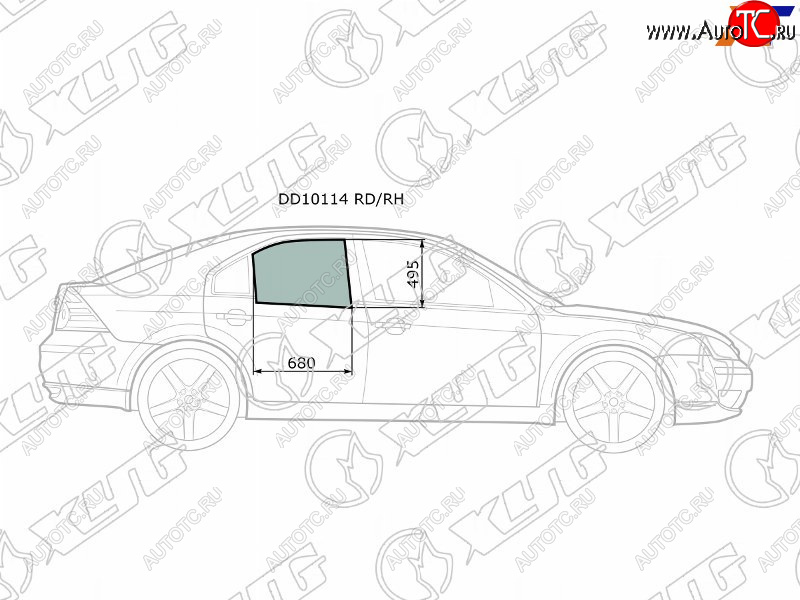 2 599 р. Стекло боковое опускное (Сзади Справа Цвет зеленый) Ford Mondeo 00-07 XYG DD10114 RD/RH  с доставкой в г. Кемерово