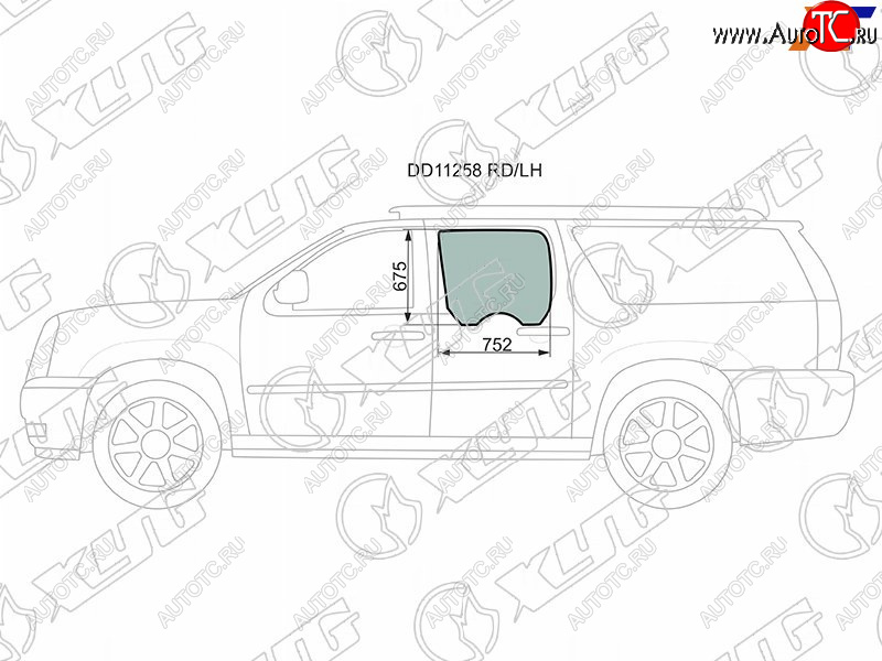 2 189 р. Стекло боковое опускное (Сзади Слева Цвет зеленый) Cadillac Escalade 06-15  Chevrolet Suburban 06 XYG DD11258 RD/LH  с доставкой в г. Кемерово