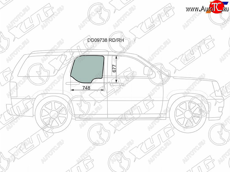 1 059 р. Стекло боковое опускное (Сзади Справа Цвет зеленый 5D) Chevrolet Tahoe 99-07  Cadillac Escalade XYG DD09738 RD/RH  с доставкой в г. Кемерово