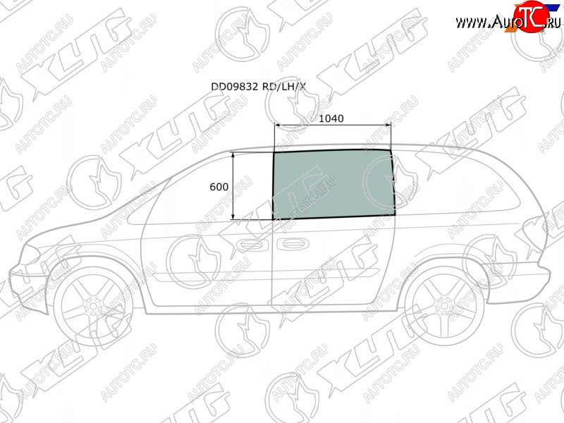 2 789 р. Стекло боковое опускное (Сзади Слева Цвет зеленый) Chrysler Town&Country 95-07  Voyager 00-07  D XYG DD09832 RD/LH/X  с доставкой в г. Кемерово