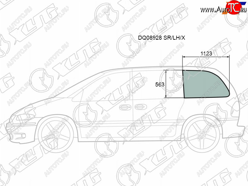 267 р. Стекло кузова боковое (не опускное) (Слева Цвет зеленый) Chrysler Town&Country 95-00  Voyager 95-0 XYG DQ08928 SR/LH/X  с доставкой в г. Кемерово