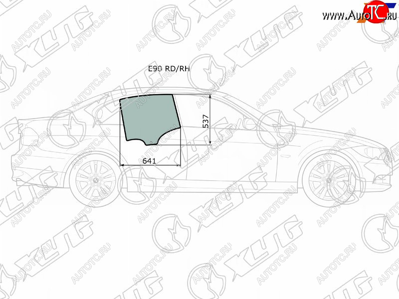 1 759 р. Стекло боковое опускное (Сзади Справа Цвет зеленый) BMW 3-Series 05-14                             XYG E90 RD/RH  с доставкой в г. Кемерово