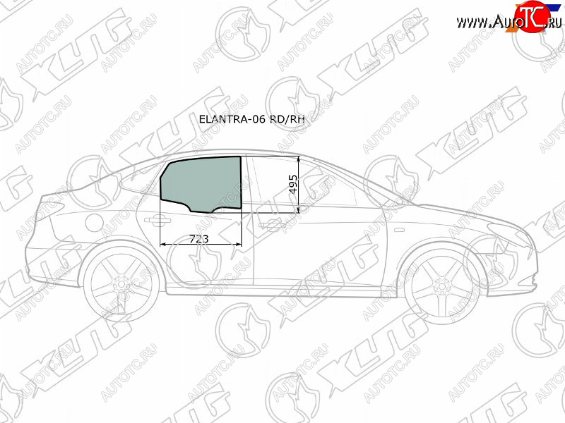 2 349 р. Стекло боковое опускное (Сзади Справа Цвет зеленый) Hyundai Elantra 06-12  Avante 06-11           XYG ELANTRA-06 RD/RH  с доставкой в г. Кемерово