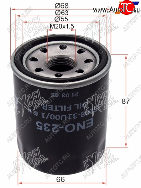 419 р. Фильтр масляный NISSAN VK#, VQ30DE,VG33E,TB#, VH41DE EXCEL JAPAN ENO-235  с доставкой в г. Кемерово