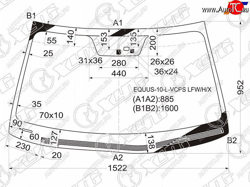 13 199 р. Стекло лобовое (Обогрев щеток Датчик дождя) Hyundai Equus 10-13 XYG EQUUS-10-L-VCPS LFW/H/X  с доставкой в г. Кемерово