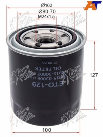 1 389 р. Фильтр масляный TOYOTA 1HZ,1KZTE EXCEL JAPAN ETO-129  с доставкой в г. Кемерово. Увеличить фотографию 1