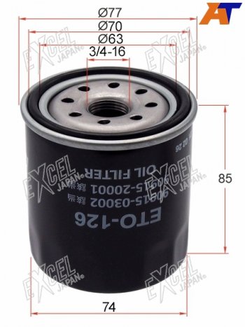 459 р. Фильтр масляный TOYOTA 1GFE,#JZ#,1,2MZFE 92-                                                         EXCEL JAPAN ETO-126  с доставкой в г. Кемерово. Увеличить фотографию 1