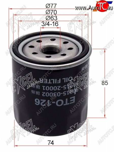 459 р. Фильтр масляный TOYOTA 1GFE,#JZ#,1,2MZFE 92-                                                         EXCEL JAPAN ETO-126  с доставкой в г. Кемерово