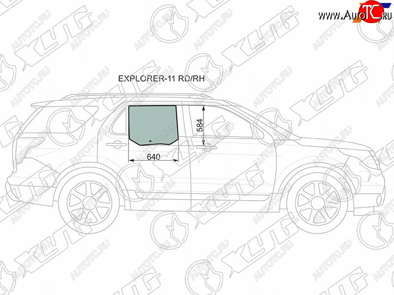 2 159 р. Стекло боковое опускное (Сзади Справа Цвет зеленый) Ford Explorer 10-19                            XYG EXPLORER-11 RD/RH  с доставкой в г. Кемерово