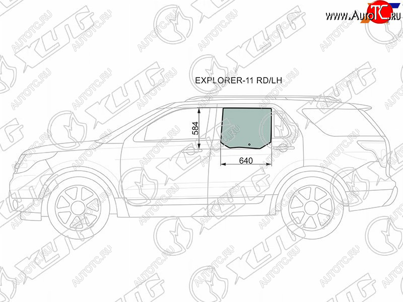 2 159 р. Стекло боковое опускное (Сзади Слева Цвет зеленый) Ford Explorer 10-19 XYG EXPLORER-11 RD/LH  с доставкой в г. Кемерово