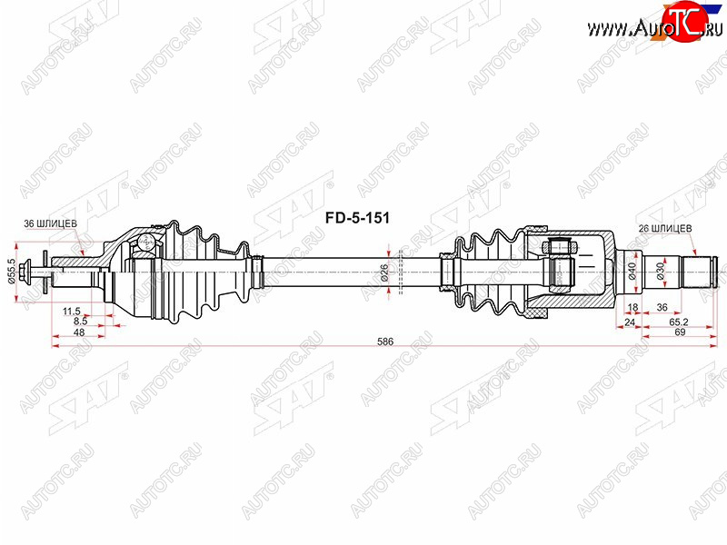 6 949 р. Вал приводной левый FORD C-MAXFOCUS II 05-11 SAT FD-5-151  с доставкой в г. Кемерово