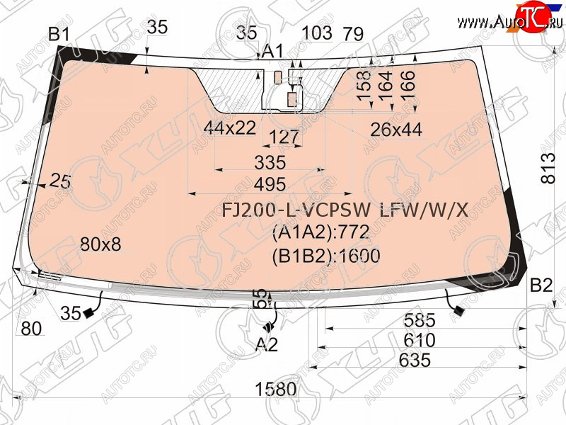 17 499 р. Стекло лобовое (Обогрев щеток Обогрев полный Датчик дождя) Toyota Land Cruiser (J200) 07-15  Lexu XYG FJ200-L-VCPSW LFW/W/X  с доставкой в г. Кемерово