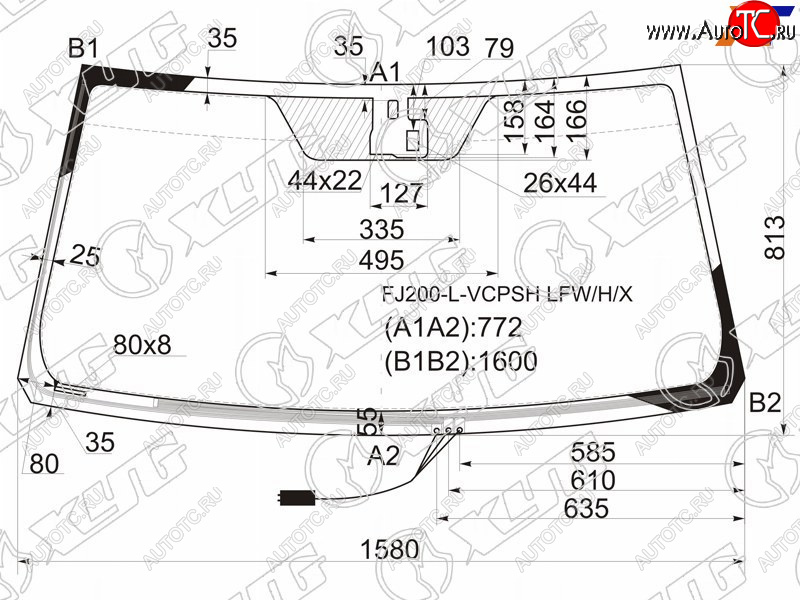 7 599 р. Стекло лобовое (Обогрев щеток Датчик дождя) Toyota Land Cruiser (J200) 07-15  Lexus LX 07-15 XYG FJ200-L-VCPSH LFW/H/X  с доставкой в г. Кемерово