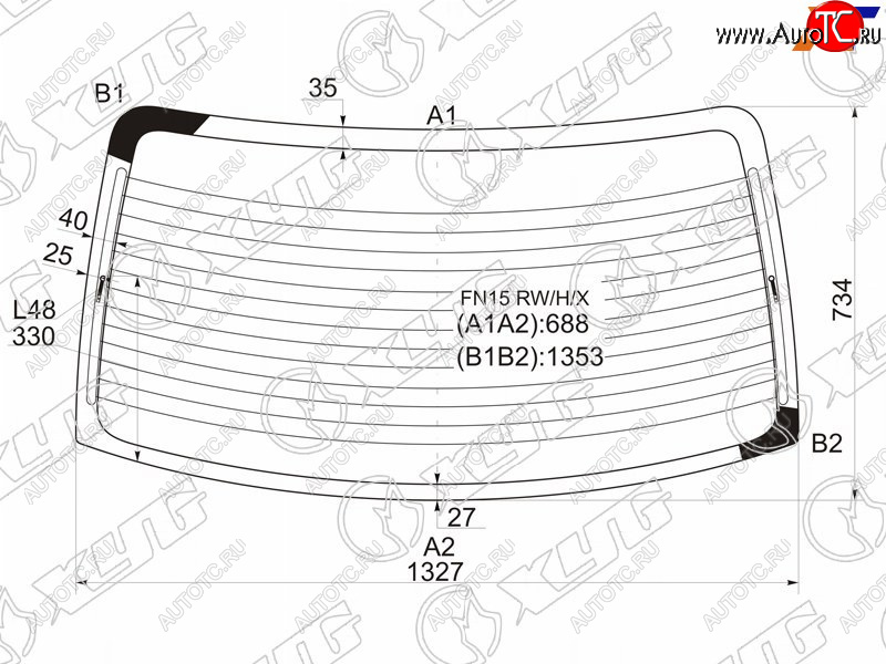 7 549 р. Стекло заднее (Цвет зеленый Обогрев) Nissan Almera 95-00  Sunny 95-99  Pulsar 95-00 XYG FN15 RW/H/X  с доставкой в г. Кемерово