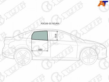 Стекло боковое опускное (Сзади Справа Цвет зеленый) Ford Focus 10-19                               XYG FOCUS-III RD/RH