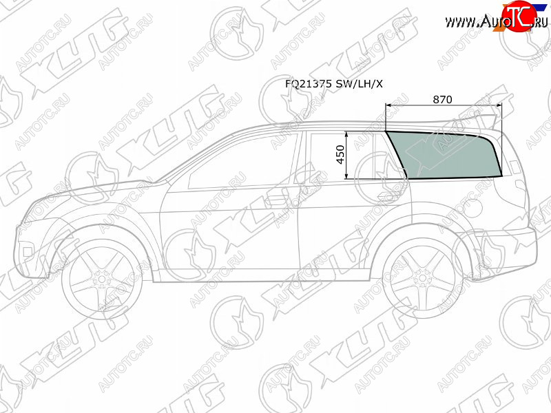 3 999 р. Стекло кузова боковое (не опускное) (Слева Цвет зеленый) Great Wall Hover 05-10  Hover H3 10-16  XYG FQ21375 SW/LH/X  с доставкой в г. Кемерово