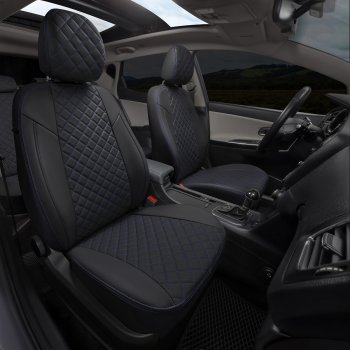 13 399 р. Чехлы сидений (экокожа, S-Line) Автопилот Ромб  Audi Q5  8R (2008-2017) дорестайлинг, рестайлинг (черный/синяя строчка)  с доставкой в г. Кемерово. Увеличить фотографию 7