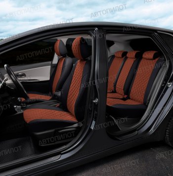 10 249 р. Чехлы сидений (экокожа/алькантара) Автопилот Ромб Chery QQ6 (2006-2010) (черный/темно-коричневый)  с доставкой в г. Кемерово. Увеличить фотографию 7