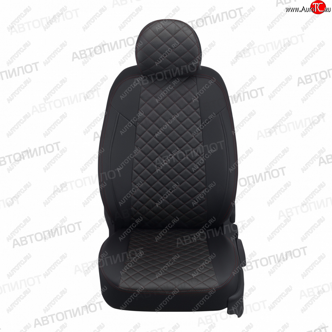 8 749 р. Чехлы сидений (экокожа) Автопилот Ромб KIA Cerato 4 BD дорестайлинг седан (2018-2021) (черный/красная строчка)  с доставкой в г. Кемерово