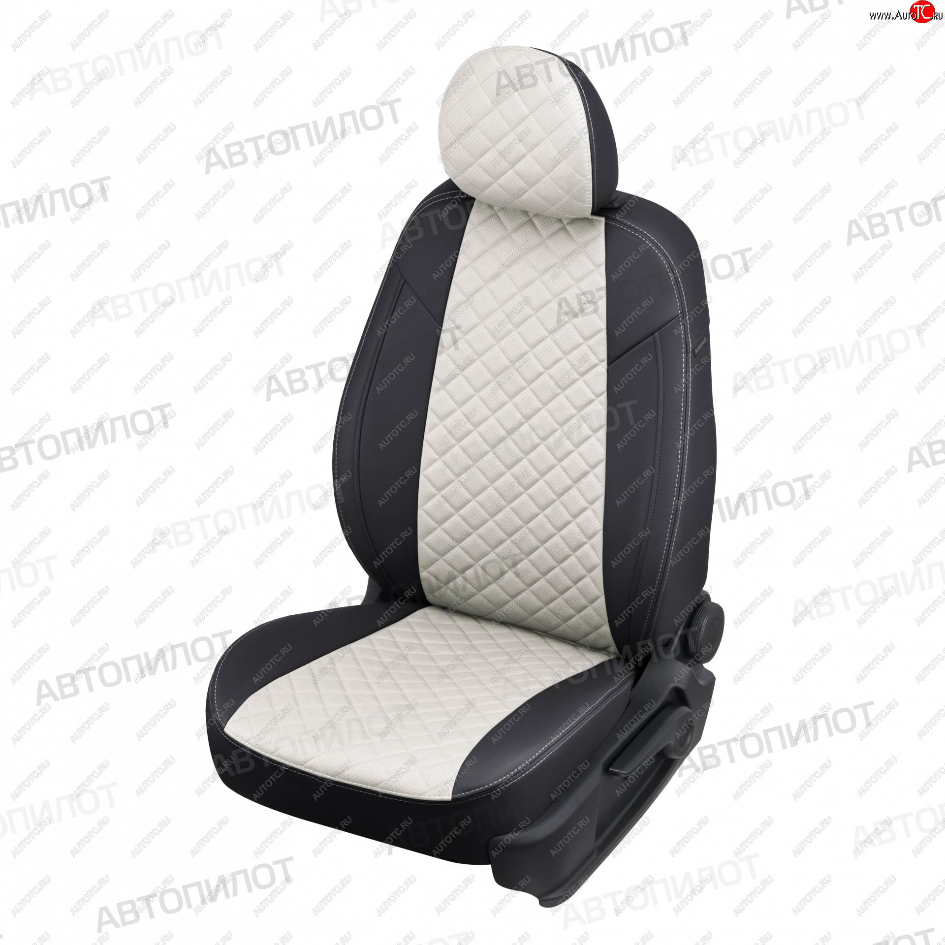 8 749 р. Чехлы сидений (экокожа) Автопилот Ромб KIA Picanto 3 JA хэтчбэк 5 дв. дорестайлинг (2017-2021) (черный/белый)  с доставкой в г. Кемерово