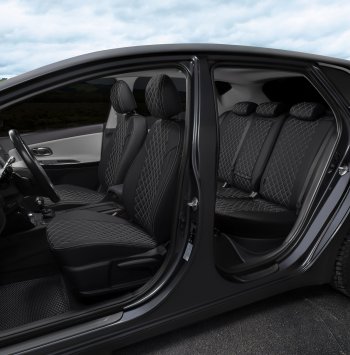 8 499 р. Чехлы сидений Ромб (5 мест экокожа) Автопилот  Chery Tiggo 8 PRO (2021-2025) (черный/белая строчка)  с доставкой в г. Кемерово. Увеличить фотографию 5
