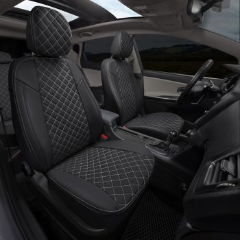 8 499 р. Чехлы сидений Ромб (5 мест экокожа) Автопилот  Chery Tiggo 8 PRO (2021-2025) (черный/белая строчка)  с доставкой в г. Кемерово. Увеличить фотографию 6