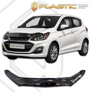 1 899 р. Дефлектор капота CA-Plastic Chevrolet Spark M300 1-ый рестайлинг (2016-2020) (classic черный, без надписи)  с доставкой в г. Кемерово. Увеличить фотографию 1