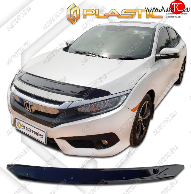 2 079 р. Дефлектор капота (Япония) CA-Plastic  Honda Civic  FK7 (2017-2019) хэтчбэк 5 дв. дорестайлинг (classic черный, без надписи)  с доставкой в г. Кемерово