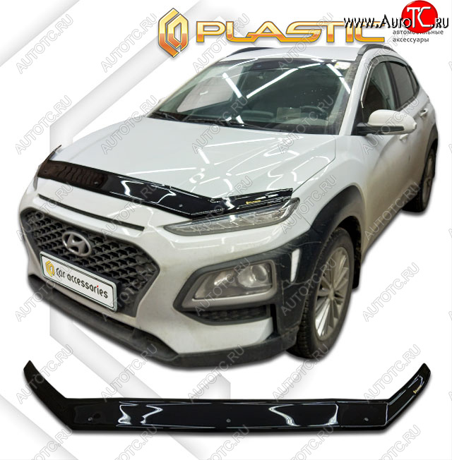 2 299 р. Дефлектор капота CA-Plastic  Hyundai Kona  OS (2017-2021) дорестайлинг (classic черный, без надписи)  с доставкой в г. Кемерово