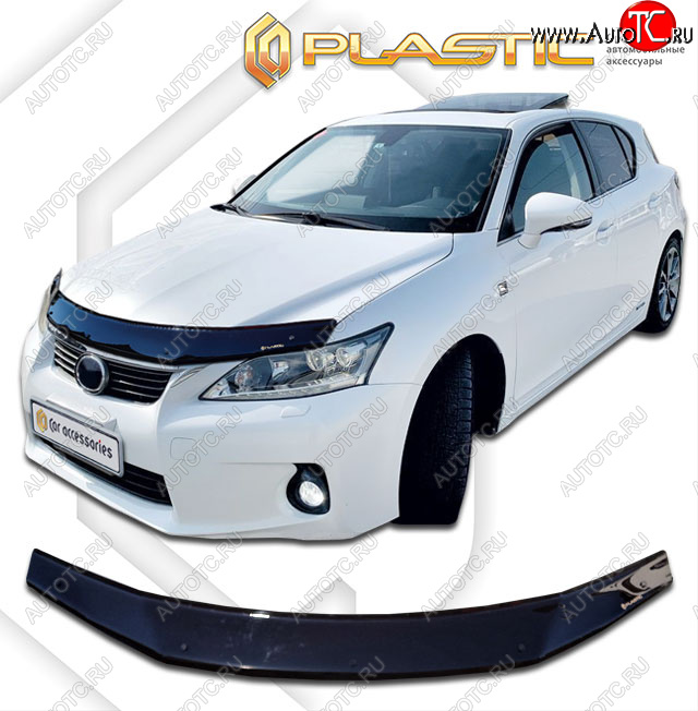 2 199 р. Дефлектор капота CA-Plastic  Lexus CT200h  A10 (2011-2013) дорестайлинг (classic черный, с надписью)  с доставкой в г. Кемерово