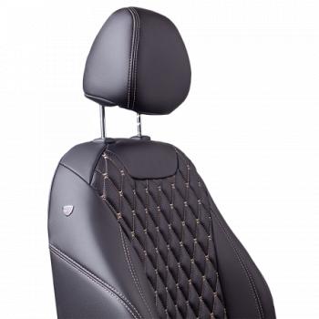 18 549 р.  Комплект чехлов для сидений (РЗСиС 40/60 ЗГ Орегон) БАЙРОН Lord Autofashion  Chevrolet Spark  M300 (2010-2015), Ravon R2 (2016-2025) (черный, вставка черная, строчка бежевая)  с доставкой в г. Кемерово. Увеличить фотографию 4