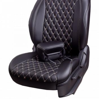18 549 р.  Комплект чехлов для сидений (РЗСиС 40/60 ЗГ Орегон) БАЙРОН Lord Autofashion  Chevrolet Spark  M300 (2010-2015), Ravon R2 (2016-2025) (черный, вставка черная, строчка бежевая)  с доставкой в г. Кемерово. Увеличить фотографию 6